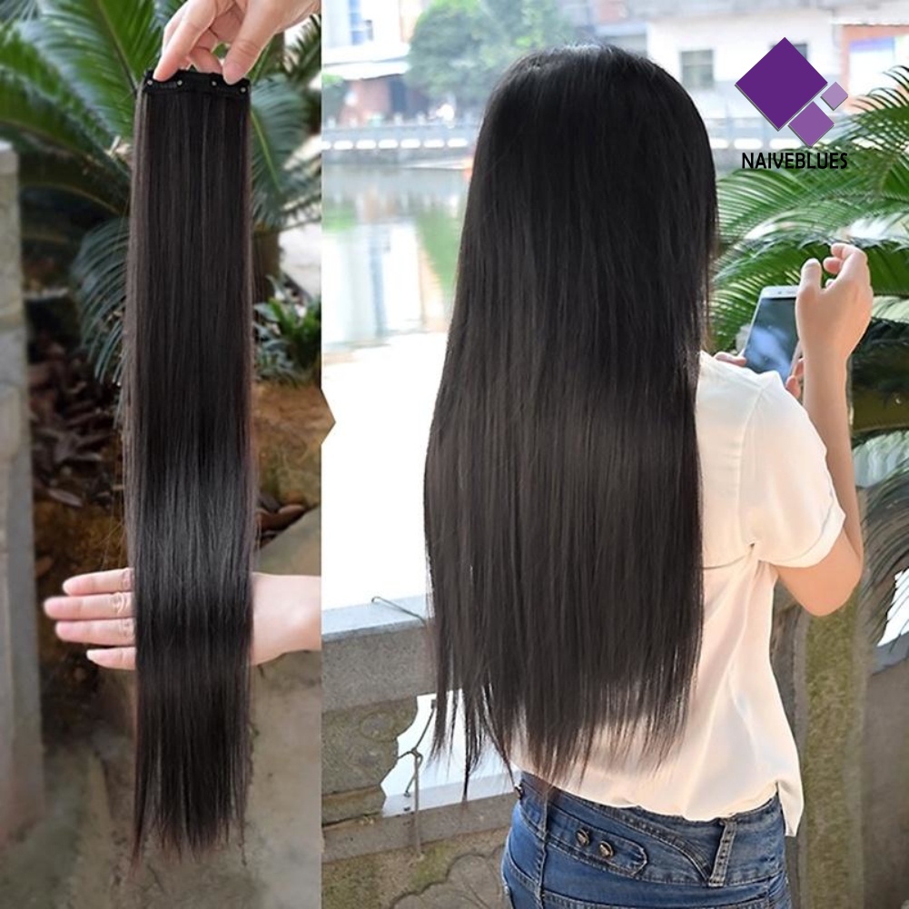 &lt; Naiveblues &gt; Wanita Tahan Lama 2klip Lurus Panjang Rambut Ekstensi Pesta Sopak Hadiah