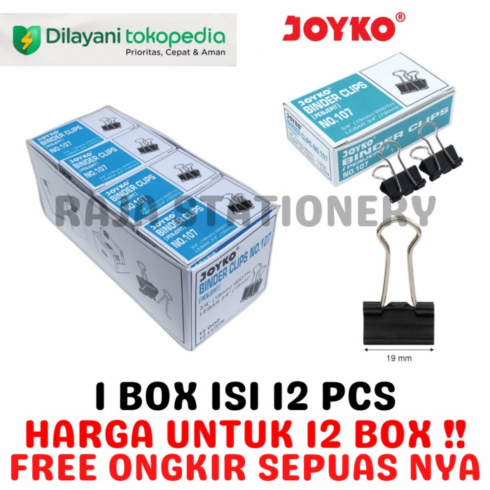

JOYKO BINDER CLIP 107 KECIL 19MM KLIP KERTAS JOYKO NO.107 [12BOX] -RTUOLSP