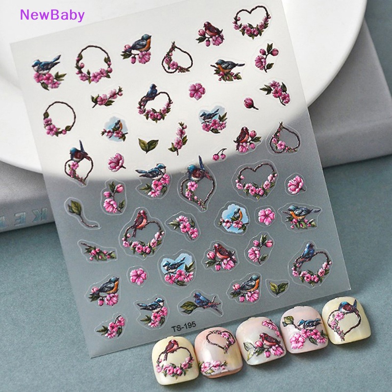 Newbaby Bunga Hati 5D Stiker Kuku Lem Belakang Nail Decals Manicure Tips Untuk Perempuan ID