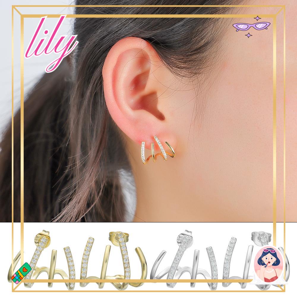 Lily925 Anting Perak Tren Emas Perak Wanita Gadis Perhiasan Anting Kristal
