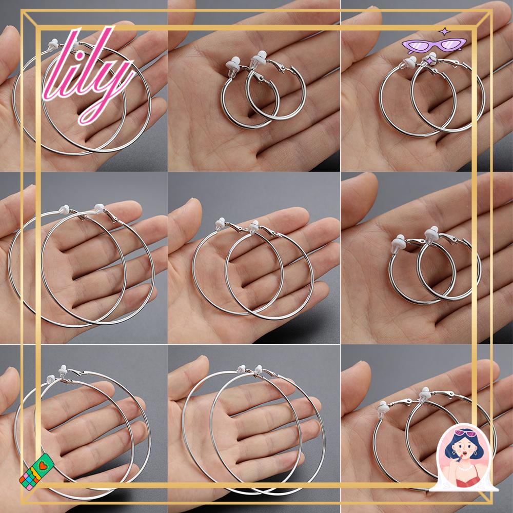 Lily 1pasang Anting Hoops Perhiasan Dengan Bantalan Pad Gold Silver Black Tanpa Tindik