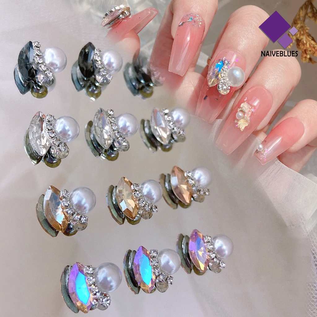 [naiveblues] 5 Pcs Kuku Berlian Imitasi Mengkilap Glitter Tiga Dimensi Berkilau DIY Kristal Mata Kuda Mutiara Imitasi