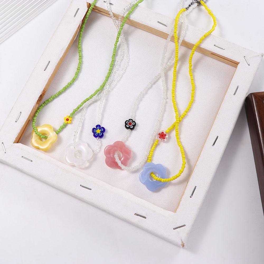 Mxbeauty Kalung Manik Padi Warna-Warni Kreatif Retro Klavikula Rantai Gadis Hadiah Y2K Resin Korea Necklace