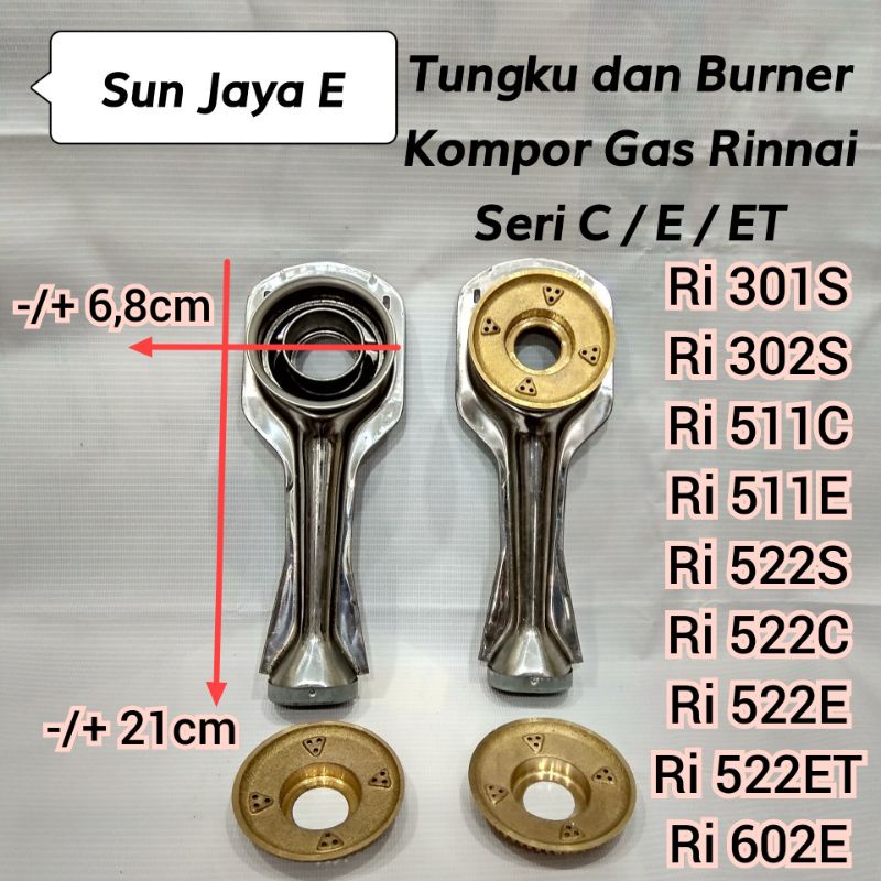 Cerobong Tungku + Burner Api Kompor Gas Rinnai Ri 511c 522c 522e 602e DLL