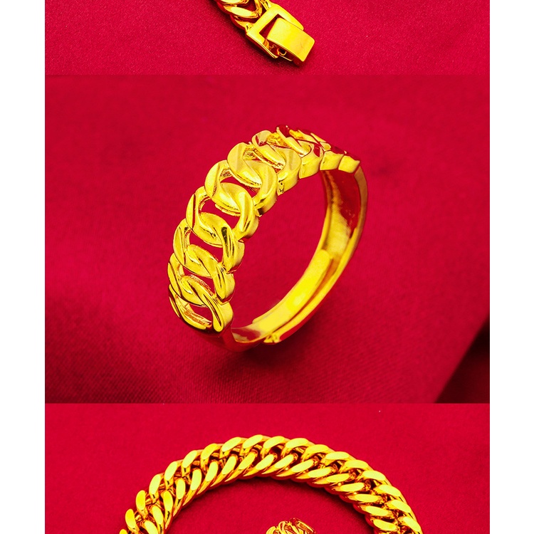 Goldkingdom Aksesoris Perhiasan Fashion Ready Stock Bos Gelang Lapis 10mm 24K Gelang Pria Klasik