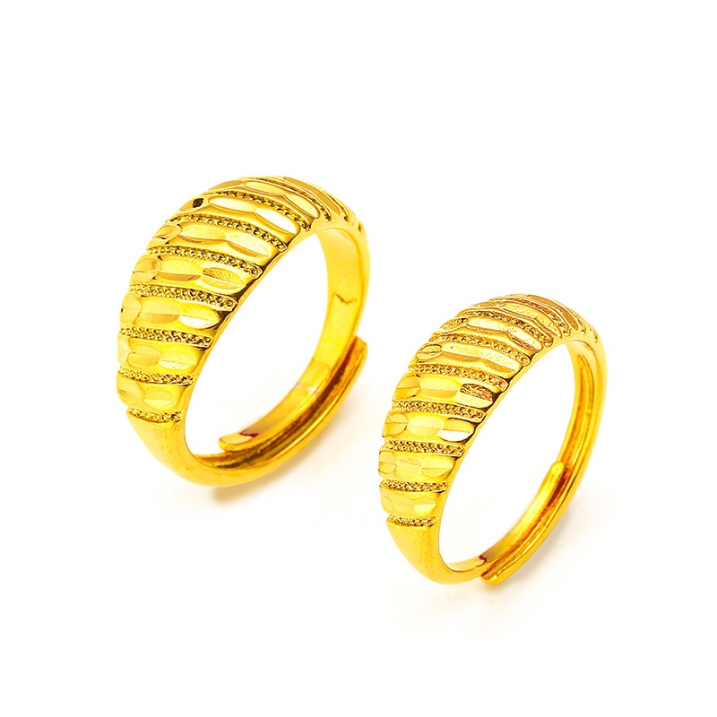 Goldkingdom Aksesoris Perhiasan Fashion Ready Stock Cincin Bergaris Pasangan Pria Dan Wanita Lapis Emas