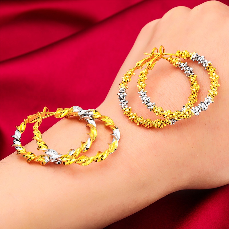 Goldkingdom Aksesoris Perhiasan Fashion Ready Stock Anting Caterpillar Sepasang Wanita Lapis Emas Perak Lapis Dua Nada