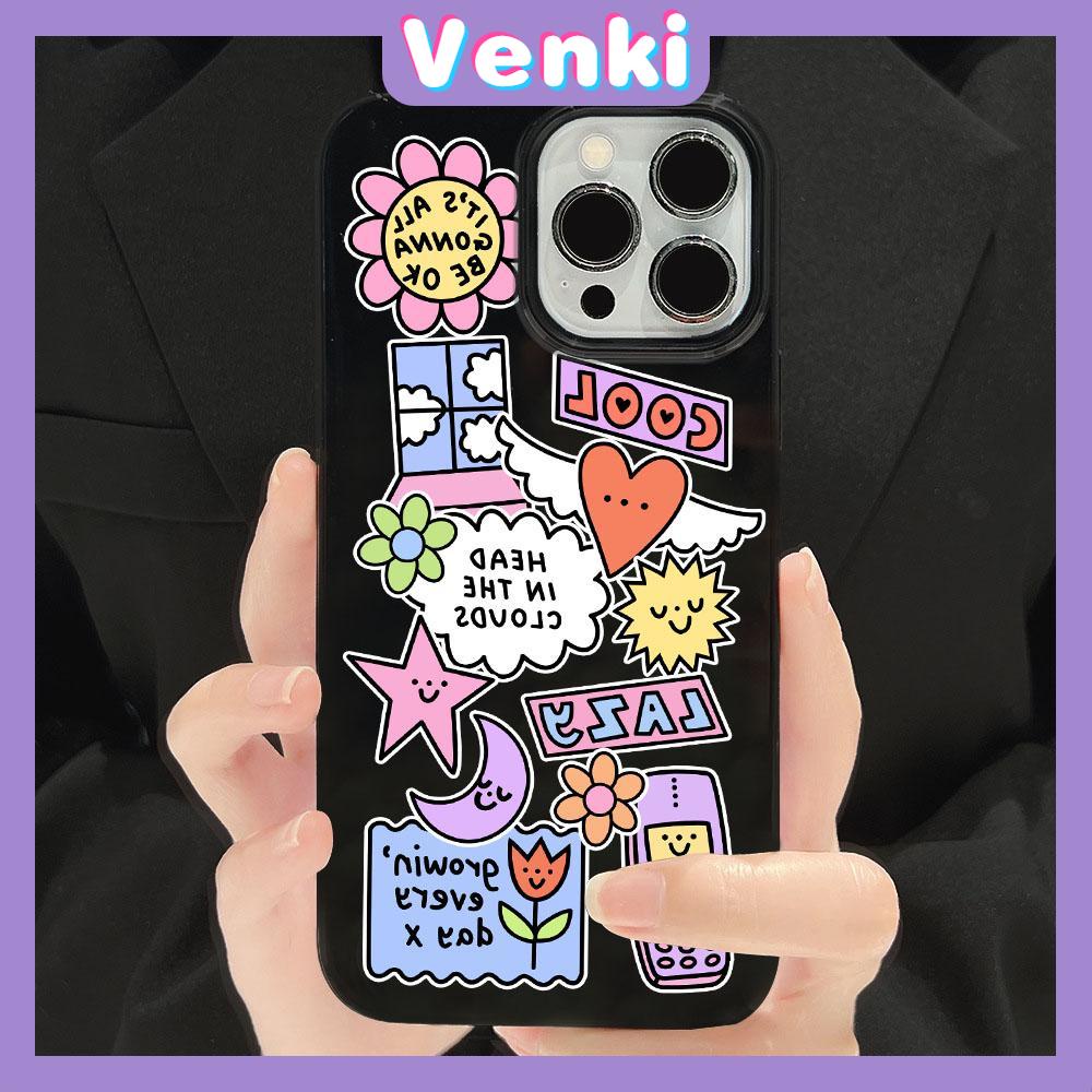 VENKI - For iPhone 11 iPhone Case Black Glossy TPU Soft Case Shockproof Protection Camera Cute Cartoon Compatible with iPhone 14 13 Pro max 12 Pro Max 11 xr xs max 7Plus 8Plus