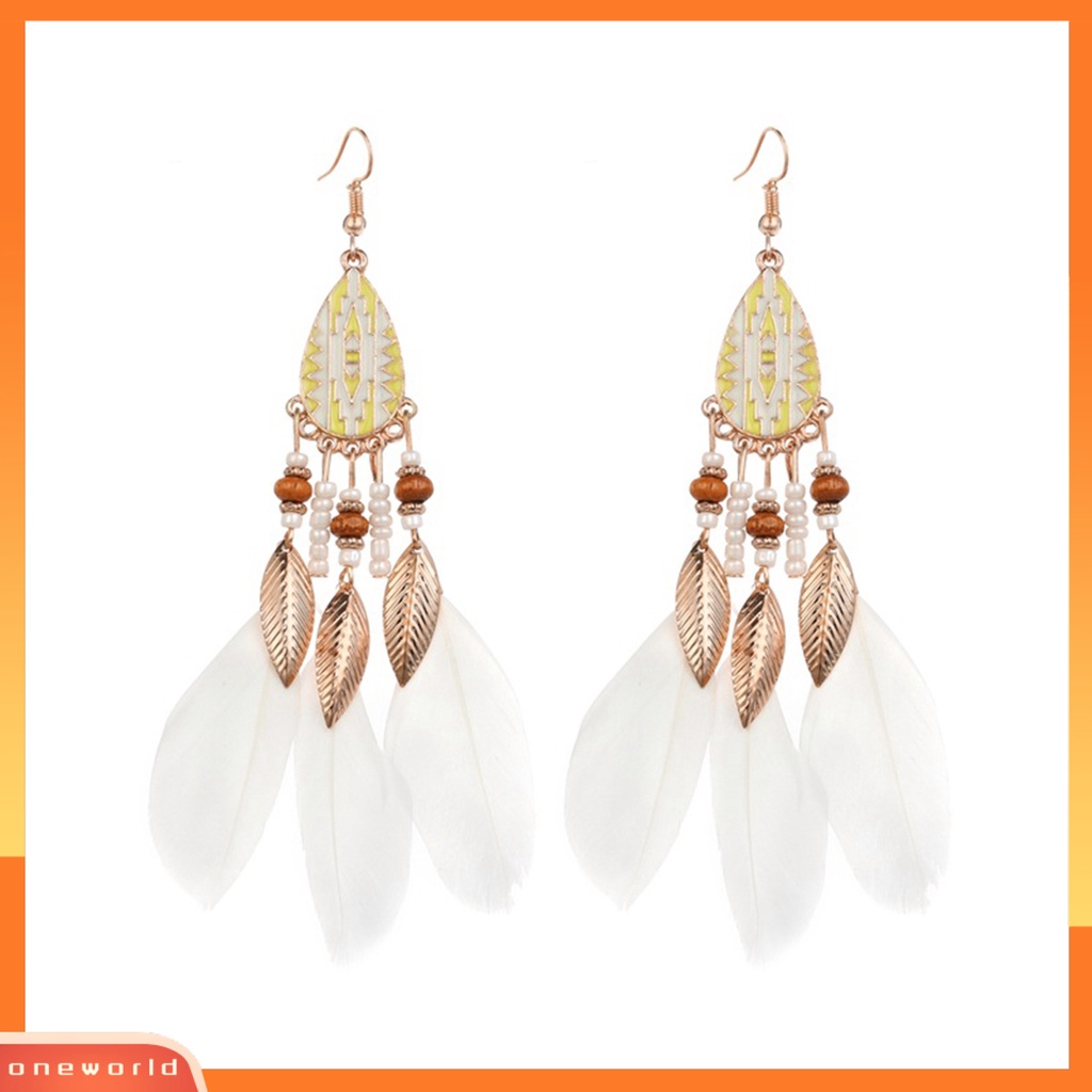 [EONE] 1pasang Anting Kait Gaya Etnik Tetesan Air Liontin Manik-Manik Kepribadian Eye-catching Dekorasi Hypoallergenic Buatan Bulu Vintage Menjuntai Anting-Anting Perhiasan Aksesori
