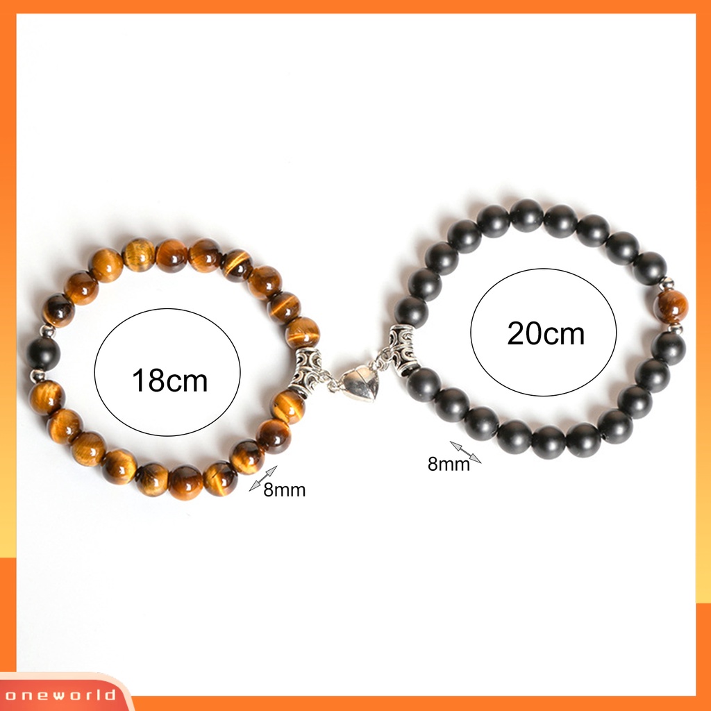 [EONE] 2pcs Gelang Kekasih Manik Dekorasi Hati Ultralight Makna Tiger Eye Stone ic Couple Bracelet Untuk Hari Valentine