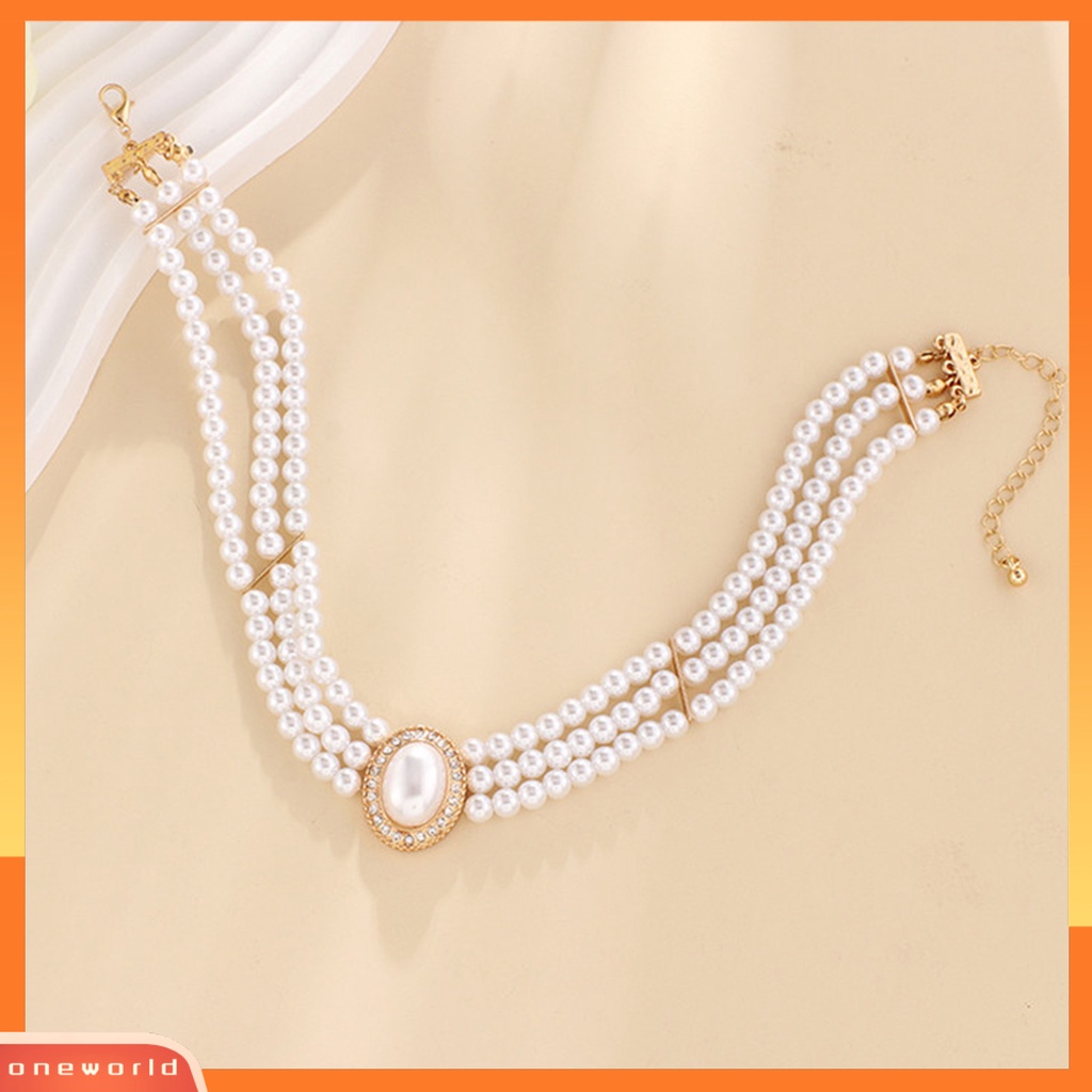 [EONE] Wanita Choker Vintage Elegan Berlian Imitasi Mengkilap Hias Adjustable Dress Up Hadiah Wanita Mutiara Imitasi Klavikula Kalung Perhiasan Trendi