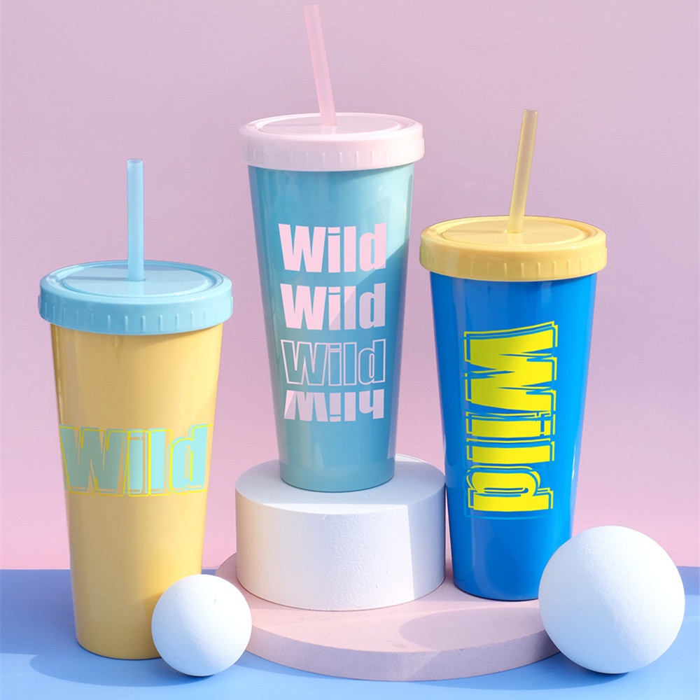 Bottle 640Ml Cangkir Sedotan Kapasitas Besar Sippy Cup Lapisan Ganda Isolasi Panas Botol Air dengan Sedotan Iklan Kreatif Cangkir Hadiah