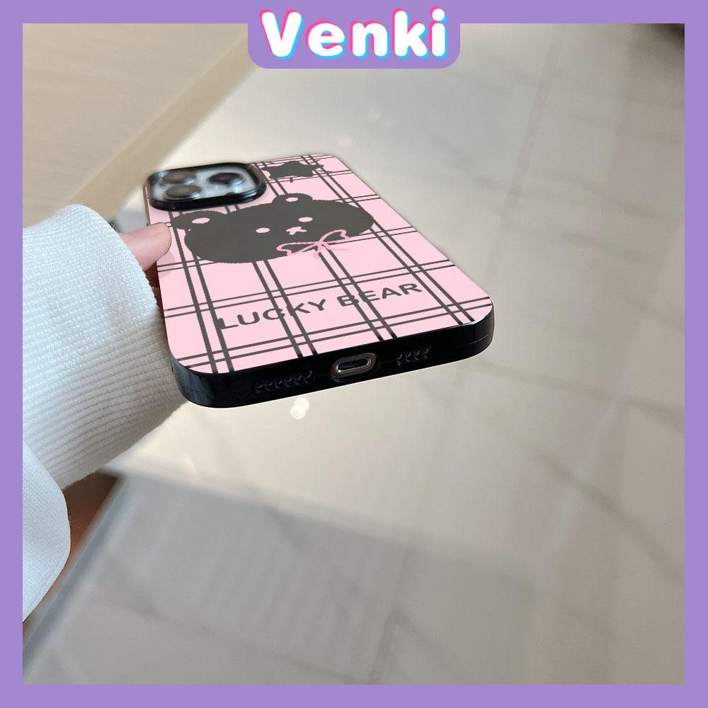 VENKI - For iPhone 11 iPhone Case Pink Glossy TPU Soft Shell Shockproof Protective Camera Cute Black Bear Star Compatible with iPhone14 13 Pro max 12 Pro Max xr xs max 7Plus 8Plus