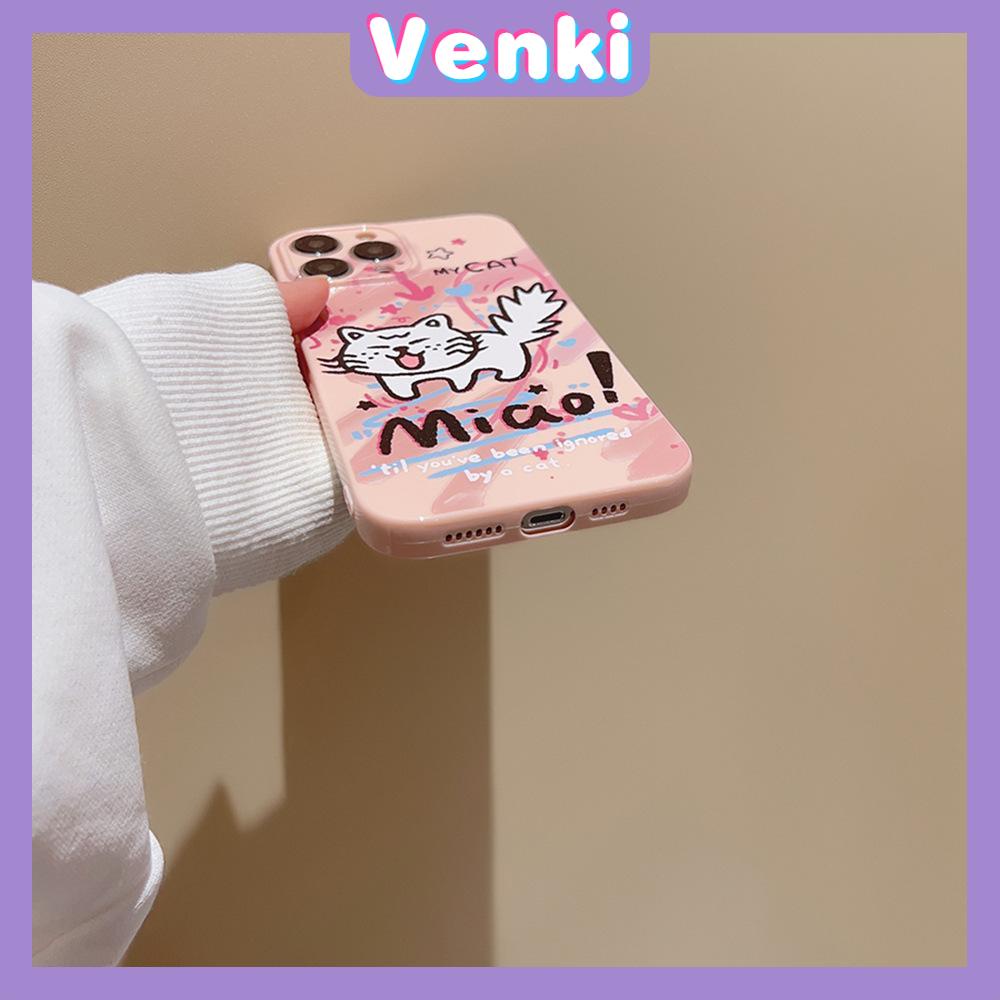 VENKI - For iPhone 11 iPhone Case Cream Glossy Soft Case TPU Shockproof Camera Cover Protection Graffiti Cat Compatible with iPhone 14 13 Pro max 12 Pro Max xr xs max 7Plus 8Plus