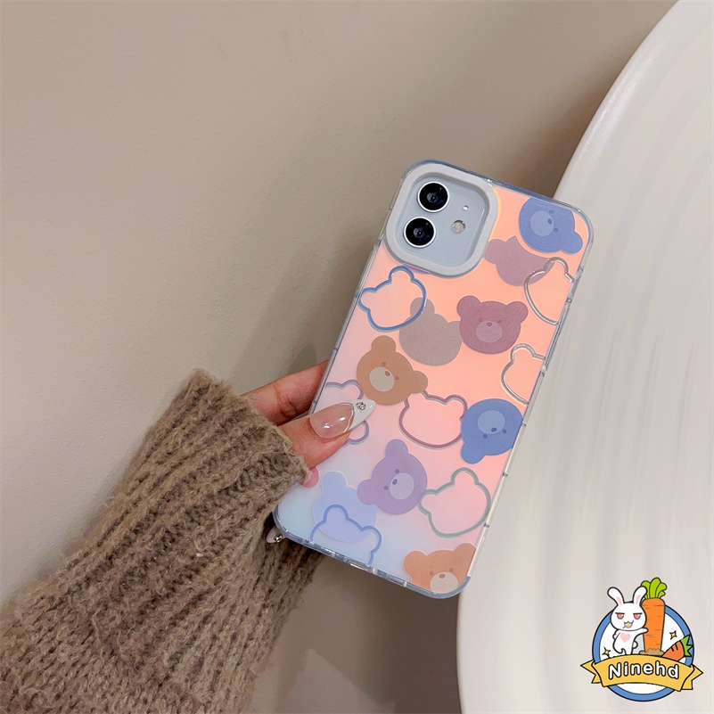 Casing iPhone Neon Kompatibel Untuk Iphone14 13 12 11 Pro Max X Xr Xs Max8 7 6 Plus SE 2020 Kartun Beruang Laser Bening Matte Casing Ponsel Anti Pecah Silikon Lembut TPU Penutup Belakang