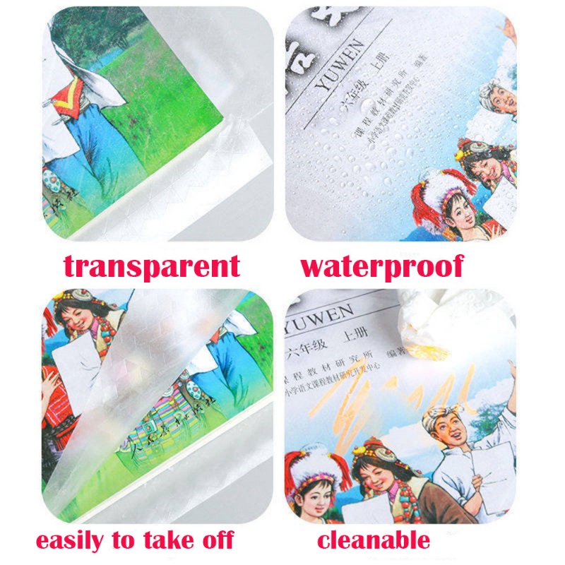 10lembar Buku Notebook Transparan Cover Pelindung/Reusable Self-adhesive Waterproof Textbook Case/Film Pembungkus Buku Siswa