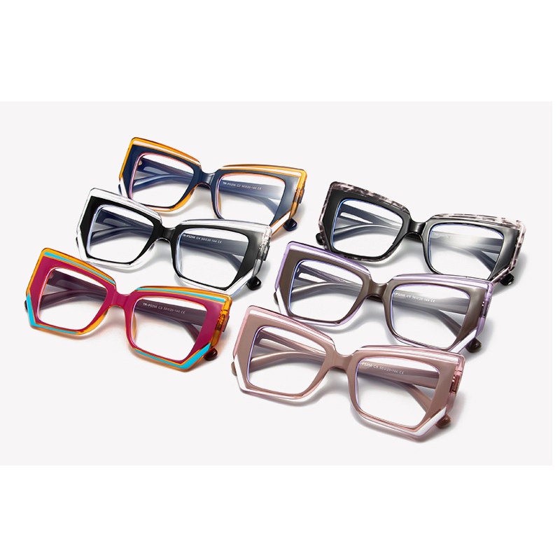 (YUZHU) Kacamata Vintage Fashion Kontras Anti Cahaya Biru Untuk Wanita Sastra Poligon TR90 Cat Eye Eyeglasses