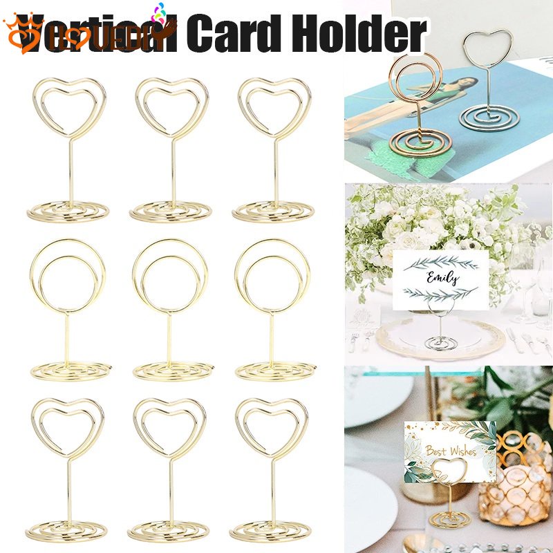 Dekorasi Ulang Tahun Pernikahan Hati Bulat Penjepit Foto Kartu Hadiah Kertas Pesan Berdiri Nomor Meja Makan Display Holder Vertical Metal Name Card Fixing Clip