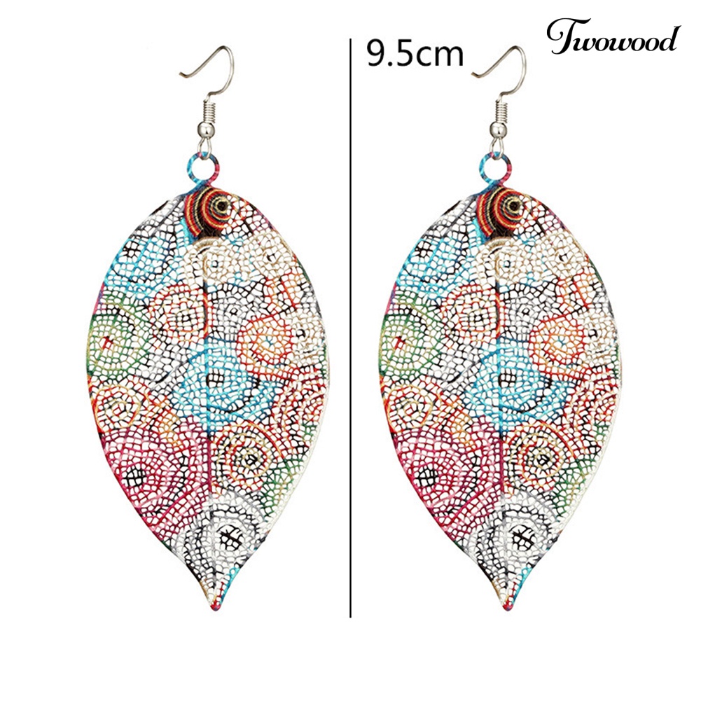 Twowood Vintage Warna-Warni Berlubang Daun Telinga Kait Wanita Anting Pesona Perhiasan Ornamen