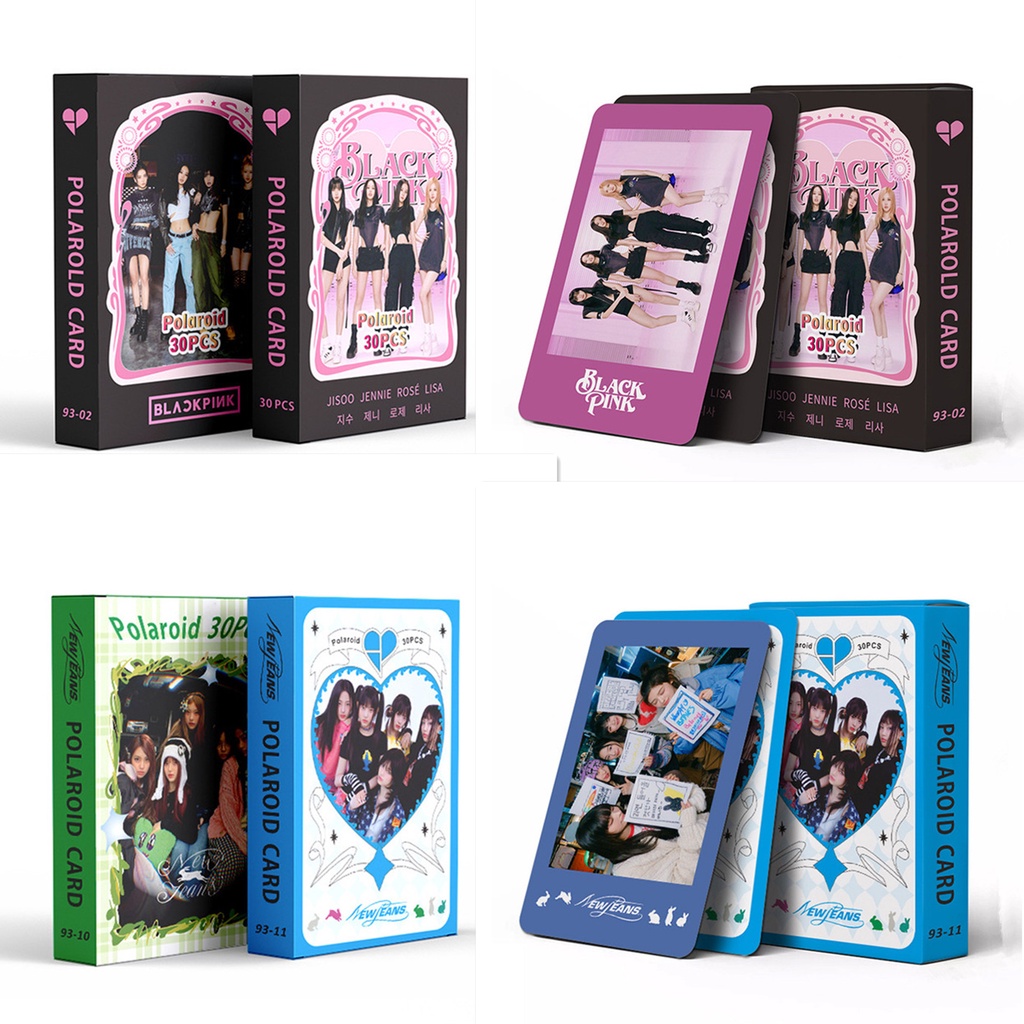30pcs /box Hitam-Pink NJ LE SSERAFIM Polariod Photocards TWICE ITZY Lomo Kartu Hitam Pink NJ Lesserafim Kpop Postcards