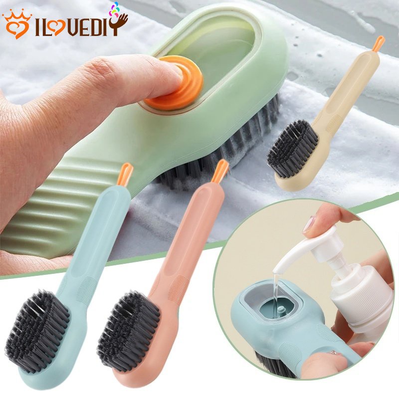 [Unggulan] Sikat Sepatu Isi Cairan Manual Dapat Digantung Alat Penghilang Noda Dinding Wastafel Cuci Gadget Bulu Lembut Sikat Pembersih Pakaian