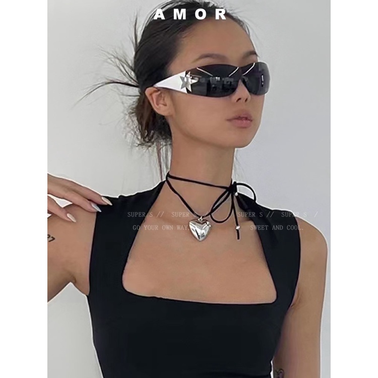 Metal Heart bow sexy Gaya Korea Tali Hitam choker Kalung Pendan