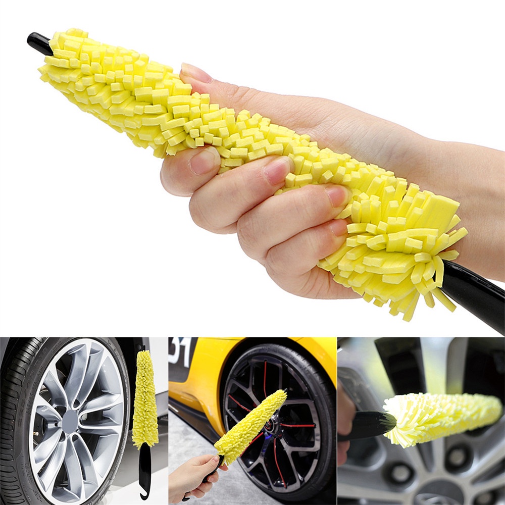 2pcs Car Wash Portable Microfiber Wheel Tire Rim Brush Car Wheel Auto Cleaning For Car With Plastic Handle Car Wash Detailing Tools Car Cleaning Accessories Ship Immediately