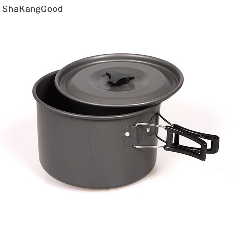 Skid Camping Cookware Set Aluminium Non Portable Peralatan Makan Luar Ruangan Ketel Panci Cookset Masak Panci Mangkok Untuk Hiking BBQ Piknik SKK