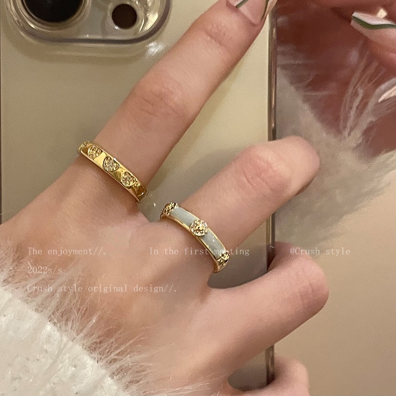 Cincin Terbuka Zirkon Drop Glaze Berbentuk Hati, Cincin Jari Telunjuk Temperamen Kecil Dan Lembut, Cincin Retro Dapat Disesuaikan