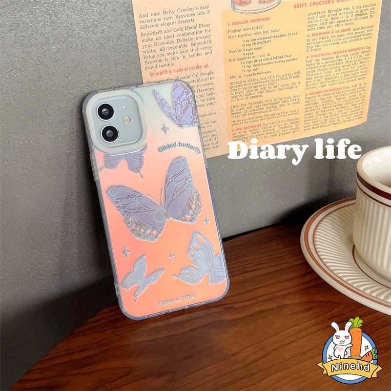 Casing iPhone Laser Keras Matte Pola Kupu-Kupu Gradien Mewah Kompatibel Untuk Iphone14 13 12 11 Pro Max X Xr Xs Max8 7 Plus SE 2020 Gaya Korea Lembut Shockproof Bumper Phone Case