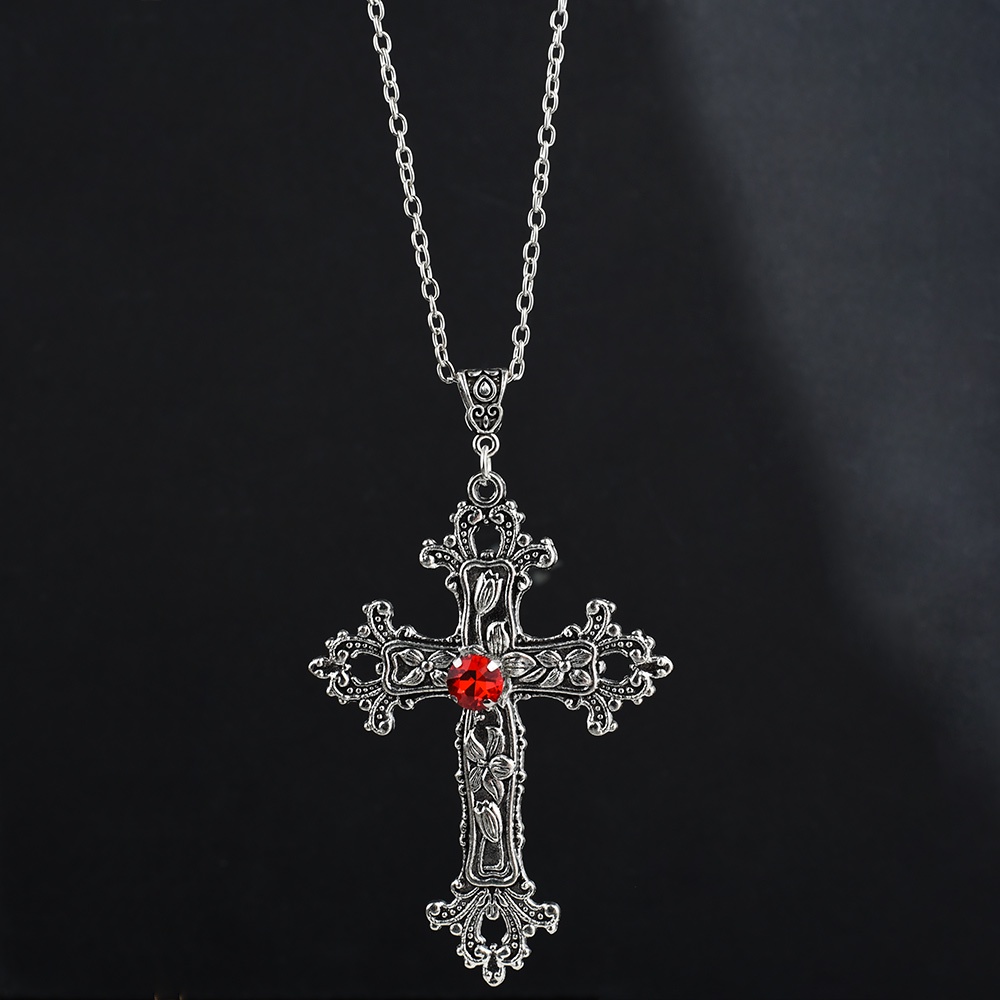 Women Gothic Cross Pendant Necklace/Ladies Simple Charm Necklaces/Kalung Klavikula Elegan/Kalung Rantai Pantai Kepribadian Perempuan/Kalung Choker Populer