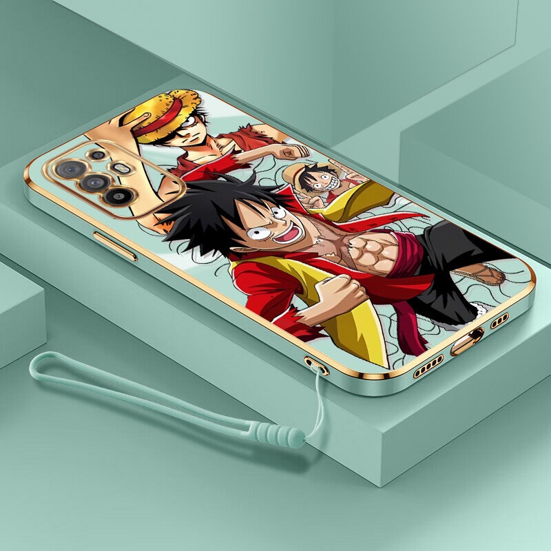 【Free Lanyard】Casing For OPPO A74 4G A95 4G F19 F19S Reno 6 Lite One Piece Monkey D Luffy New Design Plating Character Pattern Silicone  Shockproof TPU Cover