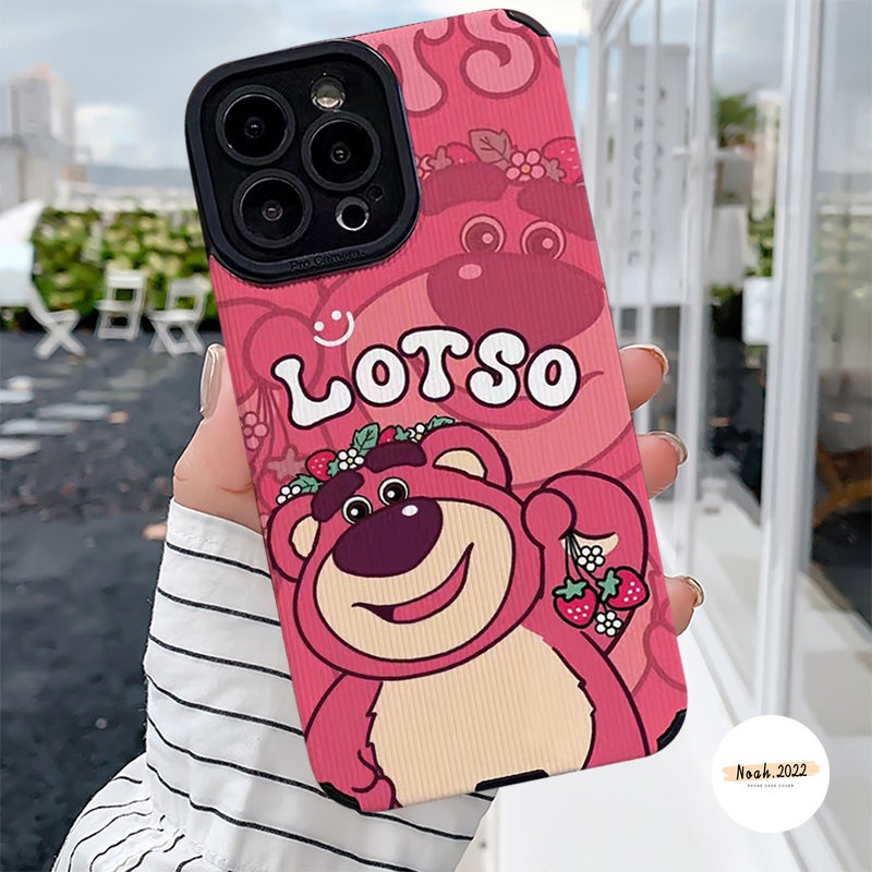 Casing Ponsel Silikon Tekstur Kulit Mewah Lembut Kompatibel Untuk iPhone 7Plus 8Plus 11 Pro MAX XR 12 13 14 Pro MAX X XS MAX Lovely Kartun Cute Manyo Strawberry Bear Shockproof Cover