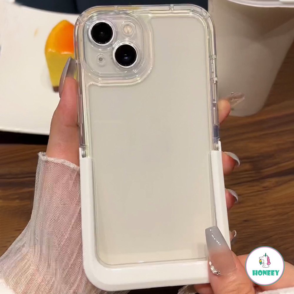 IPHONE Holder Lipat Tak Terlihat Ring Stand Lensa Kamera Casing Ponsel Transparan Untuk Iphone11 12 13 14 Pro Max Soft Candy Back Cover