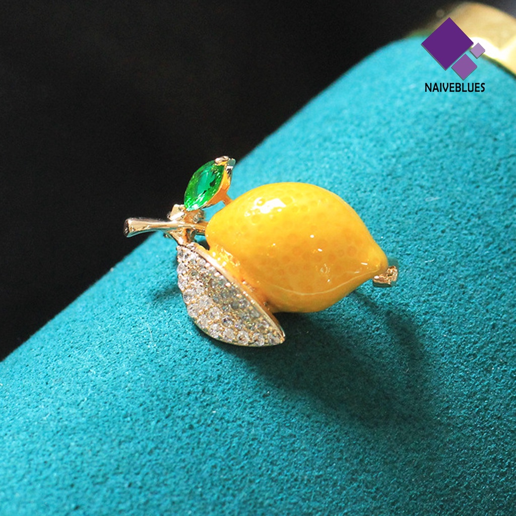 &lt; Naiveblues &gt; Bros Pin Lemon Rhinestones Kuning Terang Kilau Minyak Brooch Decor