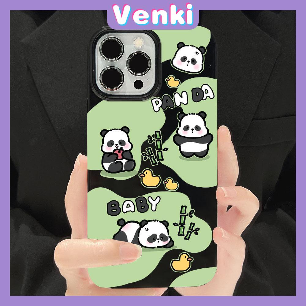 VENKI - For iPhone 11 Phone Case Black Glossy TPU Soft Case Shockproof Protection Camera Cute Panda Eating Bamboo Compatible with iPhone 14 13 Pro max 12 Pro Max xr xs max 7 8 Plus