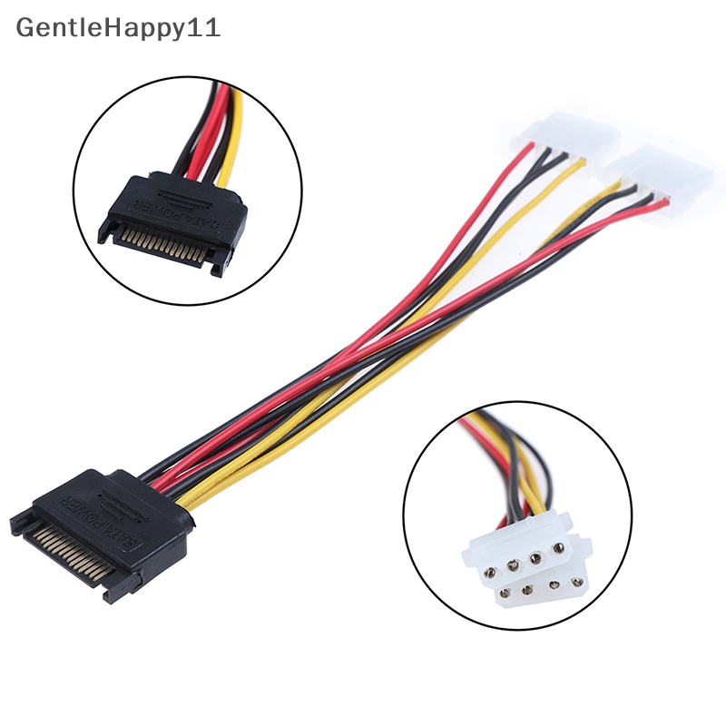 Gentlehappy 15Pin SATA male to double 4pin molex female ide hdd Kabel power Hardisk id