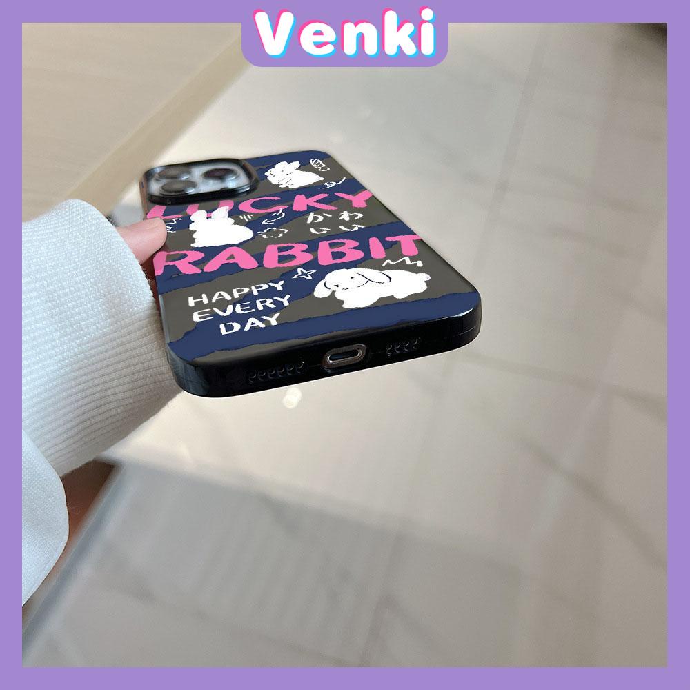 VENKI - For iPhone 11 Phone Case Black Glossy TPU Soft Case Shockproof Protection Camera Cute Little White Rabbit Compatible with iPhone 14 13 Pro max 12 Pro Max xr xs max 7 8 Plus