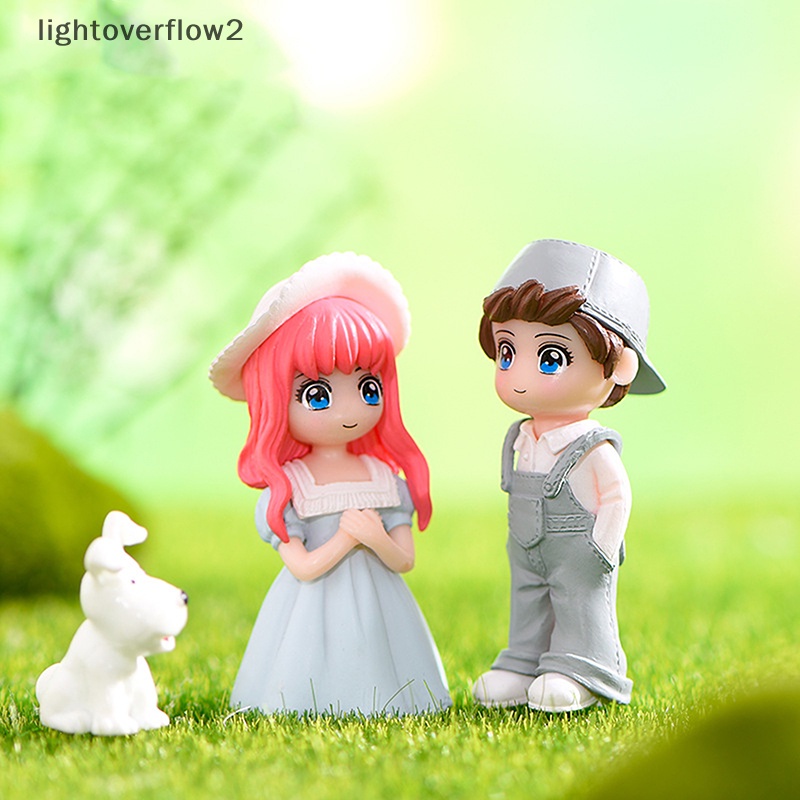 [lightoverflow2] 2pcs/set Mini Boy and Girl Lovers Fairy Garden Ornamen Rumah Lanskap Mikro [ID]