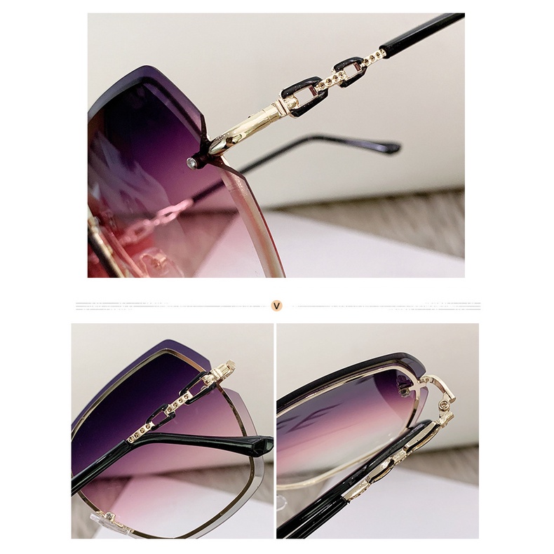 (YUZHU) Kacamata Hitam Tanpa Bingkai Logam Mode Baru Korea Marine Piece Oversized Frame Diamond Sunglasses Untuk Wanita