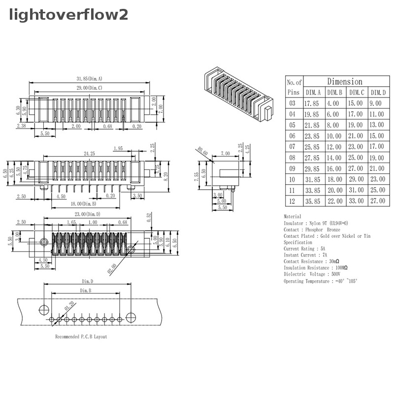 [lightoverflow2] 1pc Konektor Laptop 5Pin Pitch 2.0mm Holder Klip Slot Kontak Colokan Male and Female [ID]