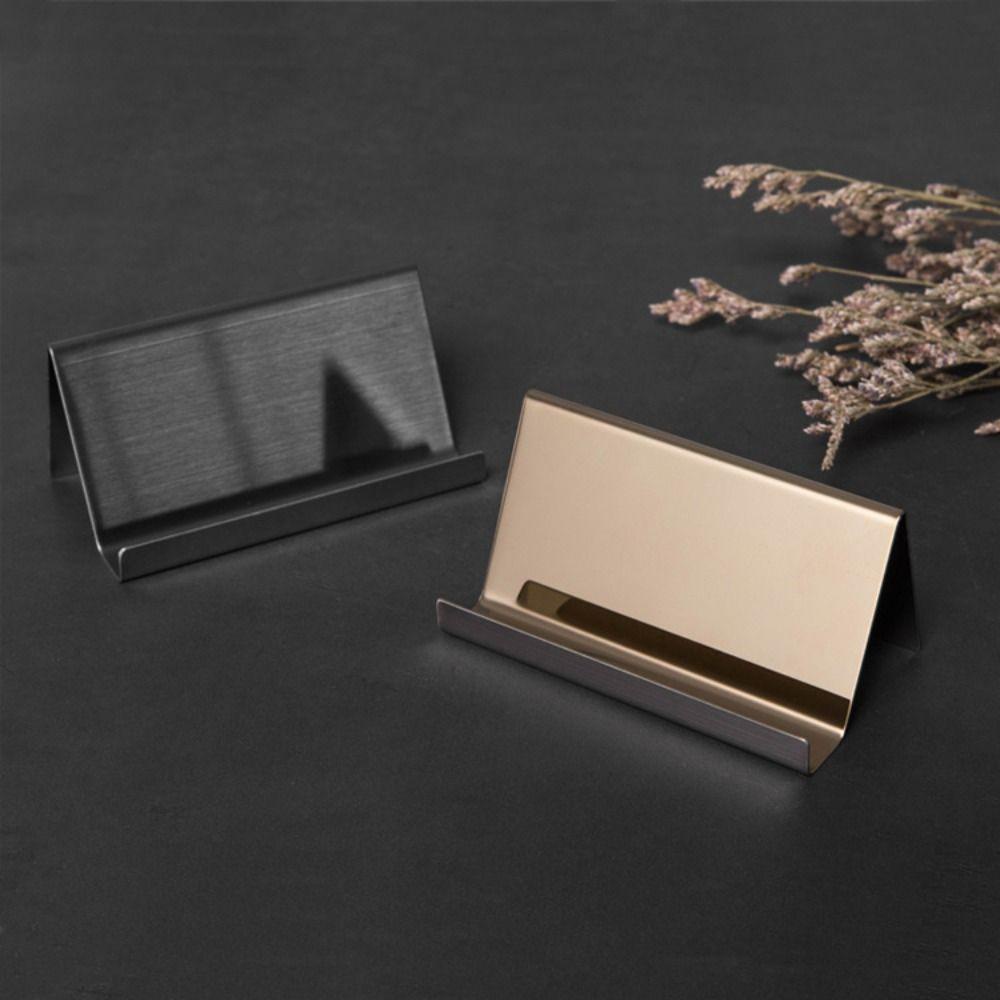 [Elegan] Pemegang Kartu Nama 4warna Meja Logam Desktop Penyimpanan High-End Stainless Steel Perlengkapan Kantor Memo Card Holder