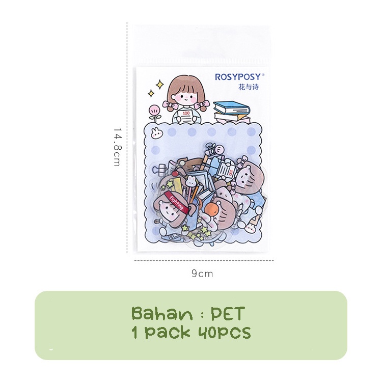 

40pcs Sticker PET Rosy Posy / Stiker Tahan Air Waterproof Hiasan Bujo Deco Dekorasi Hiasan Estetik Lucu Unyu 2