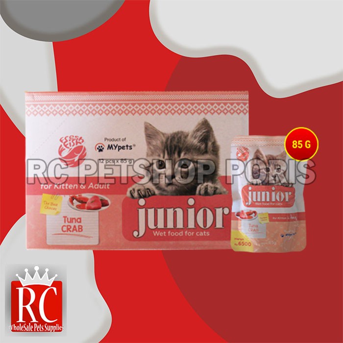 Makanan Kucing Junior Wet Food Pouch 85 Gram Grosir Dus isi 12 Pcs