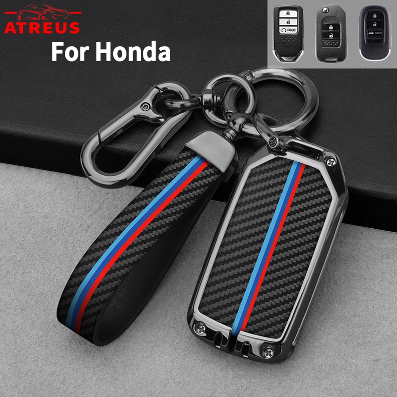 Zinc Alloy Bungkus Penuh Case Kunci Mobil Cover Kulit Serat Karbon Untuk Honda Brio City Civic CRV HRV BRV Accord Mobilio WRV Odyssey Freed Jazz