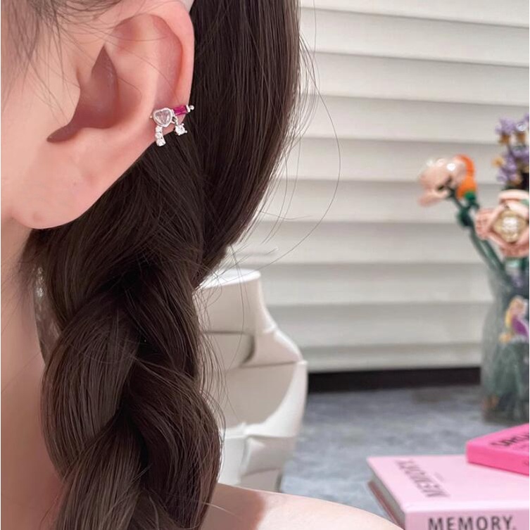 Roselife Halus Bersinar Merah Muda Kristal Hati Tusuk Sekrup Anting Untuk Wanita Gadis Chic Rose Quartz Love Stud Earring Korea Manis Telinga Perhiasan Hadiah