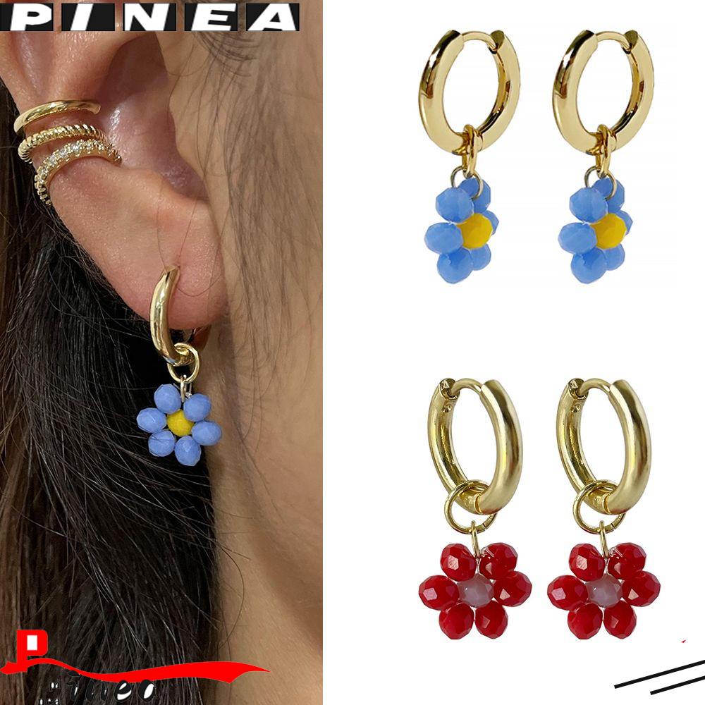 Anting Hoop Daisy Nanas Huggie Hadiah Perhiasan Lucu Warna Permen