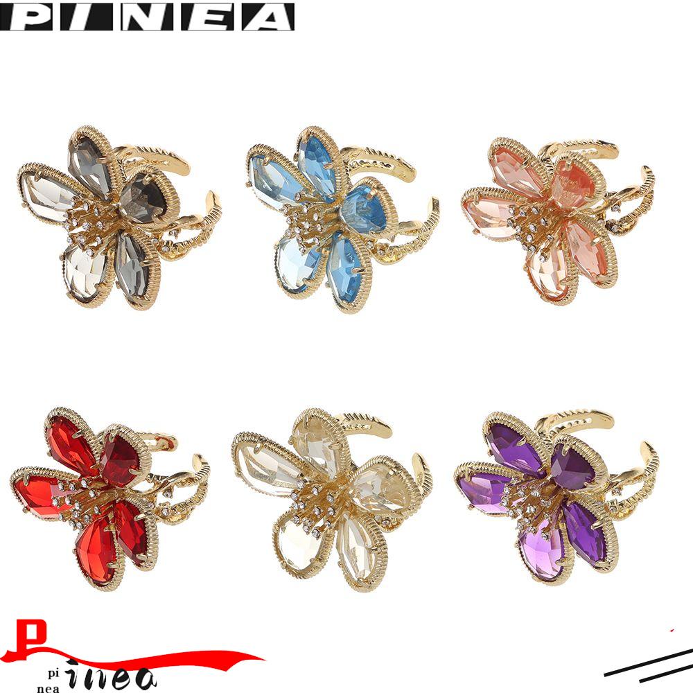 Nanas Bunga Besar Kristal Cincin Pesta Pernikahan Fashion Mewah Tunggal Mengkilap Wanita Gadis Peri Ring