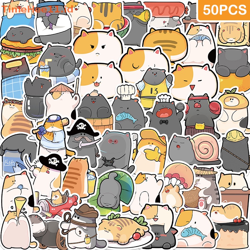 Timehee 50PCS Original Lucu Kartun Kucing Laptop Graffiti Stiker Untuk Gitar Notebook Stiker Scrapbooking Bahan Decal Kreatif Stiker ID