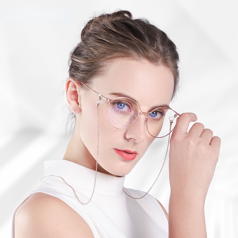 (YUZHU) Lensa Yang Dapat Diganti Kebesaran Kacamata Korea Fashion Logam Bingkai Bulat Anti Cahaya Biru Eyeglasses